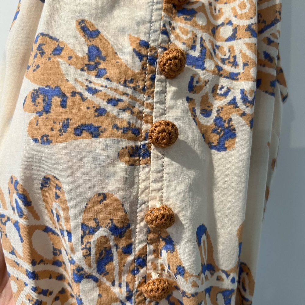 Sleeveless Halter Paisley Print Mini Dress in Cream and Tan - Picture 3 of 4